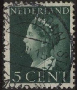 Netherlands 216 (used) 5c Queen Wilhelmina, dk grn (1940)