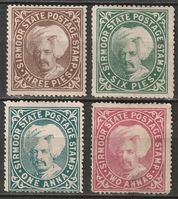 India Sirmoor 1885 Sc 3,5-7 partial set MH*/MNG some disturbed gum