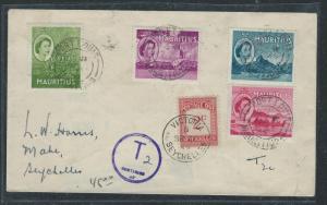 SEYCHELLES (P0412B) 1959 INCOMING FROM MAURITIUS SHORT PAID POSTAGE DUE STAMP 2C