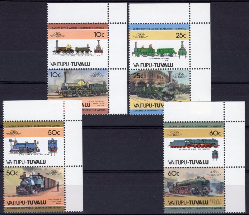 Tuvalu-Vaitupu 1985 LOCOMOTIVES 1st.series (8) 4 pairs MNH