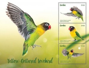 Gambia 2020 - Yellow Collared Lovebird - Sheet of 3 Stamps - Scott #3887 - MNH