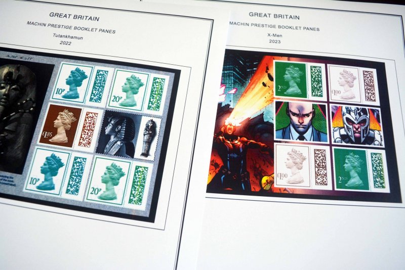 COLOR PRINTED GB MACHIN PRESTIGE PANES 1969-2023 STAMP ALBUM PAGES (118 il. pgs)