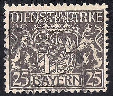 Bavaria #O15 25PF Official Coat of Arms Stamp used F