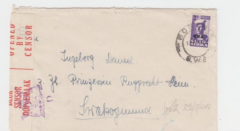 SOUTH WEST AFRICA -SWAKOPMUND 1942 CENSOR COVER, TAPE 2A1, 2d RATE (SEE BELOW