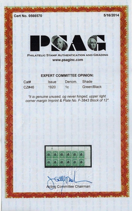 CANAL ZONE 46 MNH Inscription F-3843 Block of 12 KSPhilatelics (46CZnfz)