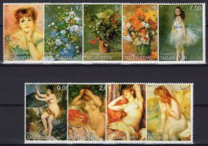 Tadjikistan 1999 AUGUSTE RENOIR Nudes Paintings Set  (9) Perforated MNH