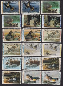 US WV1-WV18 West Virginia State Duck Stamp Mint NH SCV $248.50