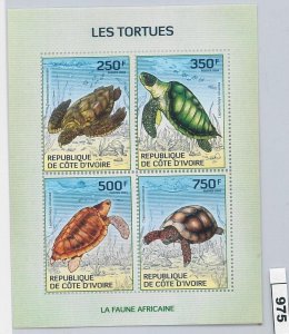 975 -  IVORY COAST Cote D'Ivoire - ERROR - MISPERF stamp sheet 2014 Turtles