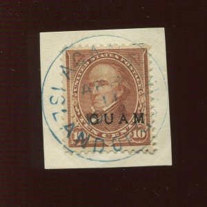 GUAM  8  Overprint Used Stamp on Piece with Blue Round Date SON Cancel (Bx 2065)