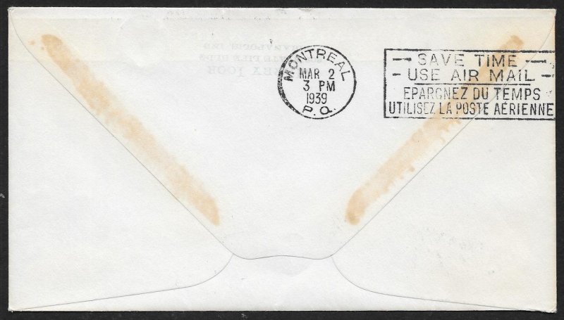 CANADA First Flight Cover c1939 Edmonton to Montreal