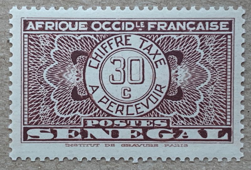 Senegal 1935 30c postage due, unused. See note. Scott J26, CV $0.25