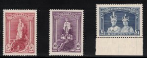 AUSTRALIA 1938 5sh-£1 George VI, Thick paper; Scott 175-77, SG 176-78; MNH