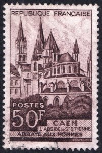 France SC#674 50 ₣ Church of St. Etienne, Caen (1951) Used