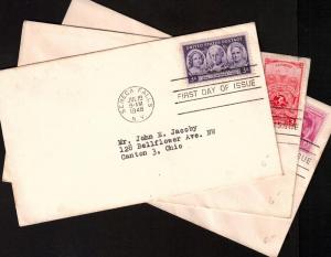 United States, 3x Plain First Day Covers, 1948