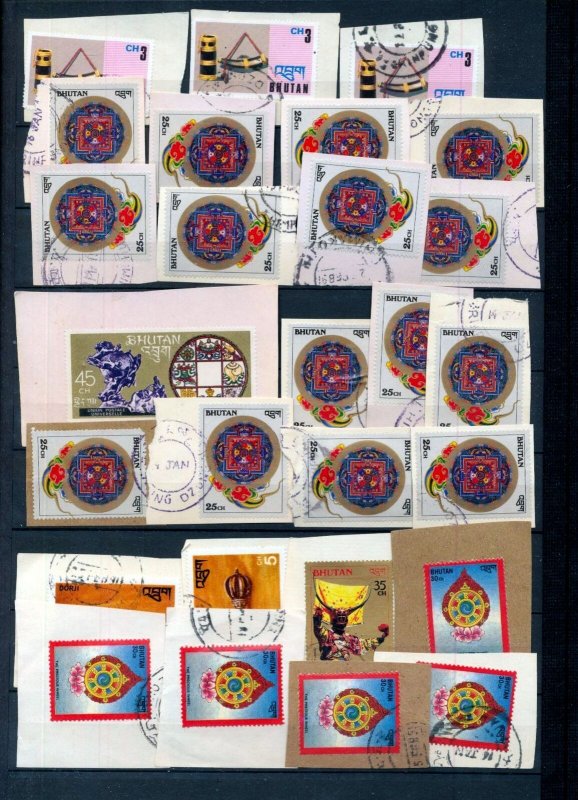 BHUTAN Flowers Used On Piece Mixture(100+Items) (Igm 1955