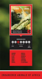 Liberia 2014 ENDANGERED ANIMALS  ALAOTRAN GENTLE LEMUR Souvenir Sheet Stamp MNH