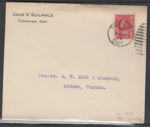 Canada - Oct 14, 1916 Timmins, ON Duplex Cancel on Advertising Cover