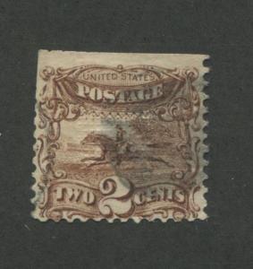 1869 US Stamp #113 2c Used Average G. Grill Catalogue Value $75