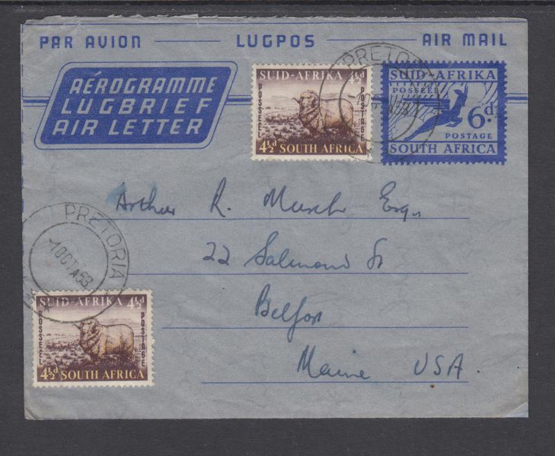 South Africa Sc 195 FDC on Kessler 20 Aerogramme, PRETORIA-MAINE, F-VF