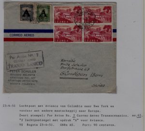 Colombia/Switzerland airmail cover 23.4.51