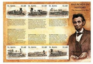 St. Kitts MNH S/S Abraham Lincoln's Civil War Railroads