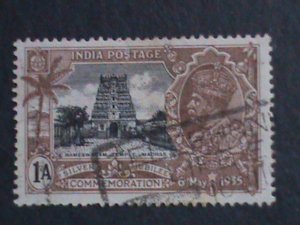 ​INDIA-1935-SC#144 -OVER 87 YEARS OLD- KING GEORGE V- RAMESWARAM TAMPLE-USED-VF