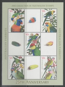 AUSTRALIA SG2479/83 2005 PARROTS SHEETLET MNH