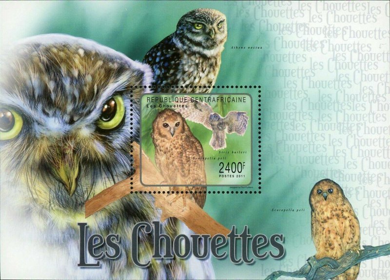 Owls Stamp Athene Noctua Scotopelia Peli Strix Butleri S/S MNH #3030 / Bl.716