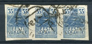 ESTONIA; 1919 early Pictorial Imperf issue fine used 35p. POSTMARK Strip