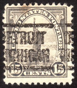 1922, US 15c, Liberty, Used, Detroit precancel, Sc 566