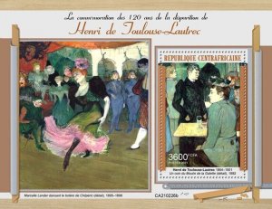 Central Africa - 2021 Henri de Toulouse-Lautrec Stamp Souvenir Sheet CA210226b