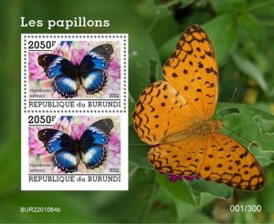 Burundi - 2022 Blue Diadem Butterfly - 2 Stamp Souvenir Sheet - BUR2201064b