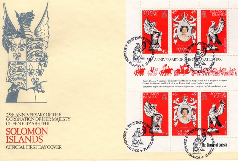 Solomon Islands 1978 Sc#368 Coronation 25th.Anniversary Shlt (6) Official FDC