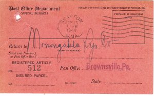 US - Registry Return Receipt 1940