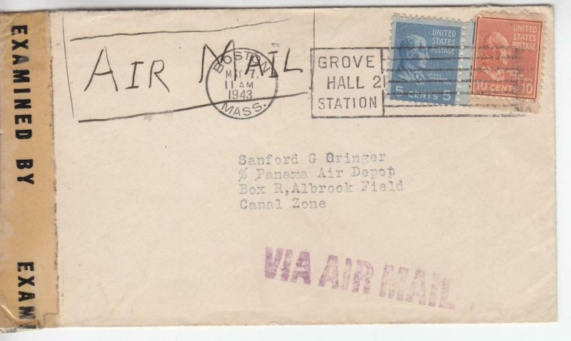 1943, Boston, MA to Albrook, Canal Zone, Censored, See Remark (C1582)