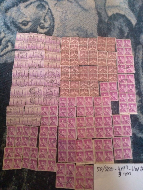 50 4x4 Blocks with- 200  Stamps USA American Used XF Extra-Fine 60+ Years Old