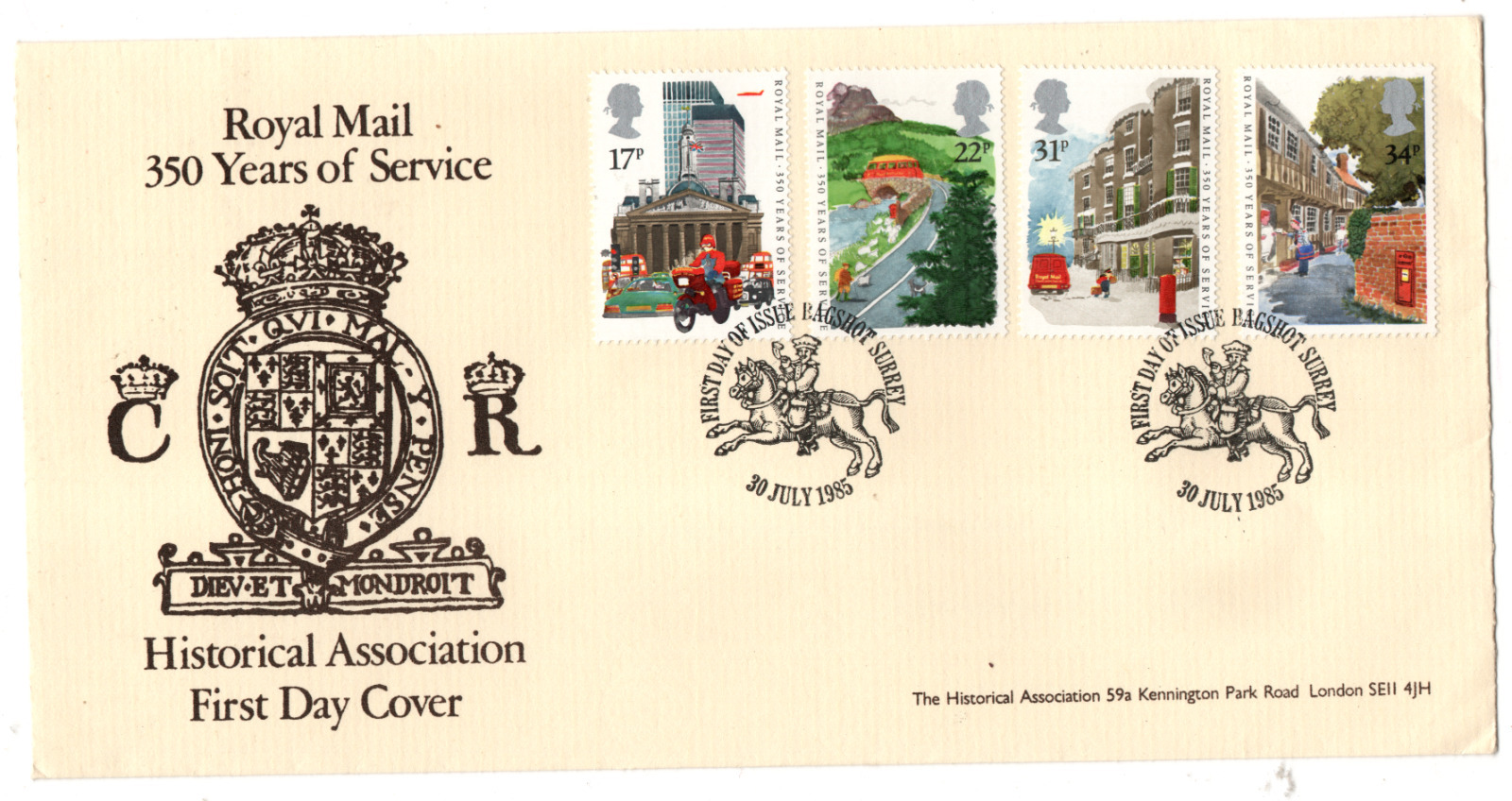 1985 Royal Mail 350 years Historical Assoc. Limited Edition of 500 FDC