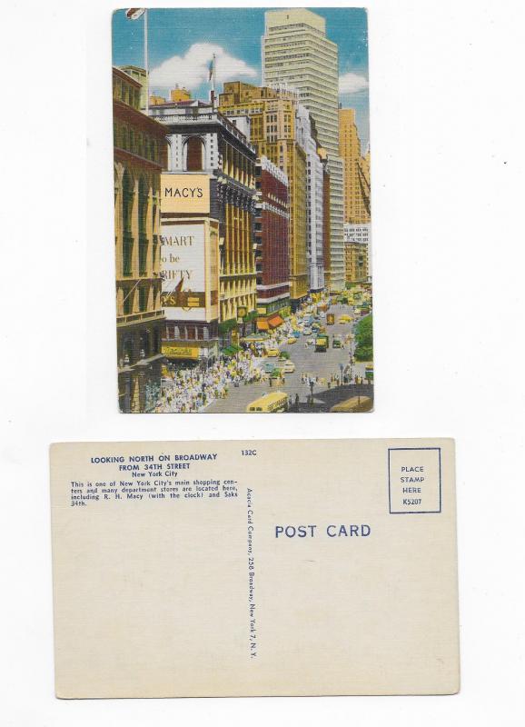 POSTCARD,LOOKING NORTH ON BROADWAY FROM 34th STREET NEW YORK CITY #POST10