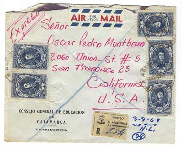 1968 Argentina To USA Registered Express Airmail - Education General (RR100)