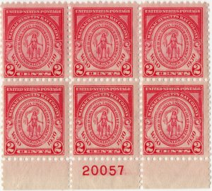 Scott #682 Massachusetts Bay Colony Plate Block of 6 Stamps - MNH P#20057