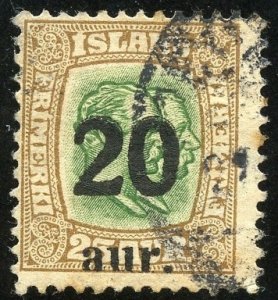 Iceland Scott 132 UFH - 1921 Two Kings 20a on 25a O/P - SCV $10.00