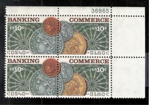 US 1975 Sc# 1577- Sc# 1578 10¢ Banking & Commerce Mint NH Plate Block of 4