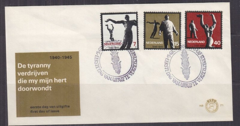 NETHERLANDS, 1965 Resistance Commemoration set of 3 on First Day cover.