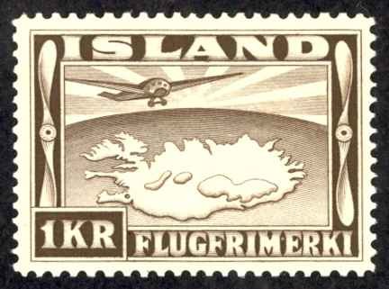 Iceland Sc# C19 MH 1934 1k Air Mail