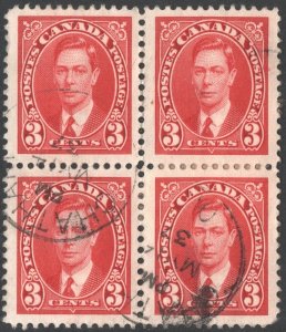 Canada SC#233 3¢ King George VI Block of Four (1937) Used