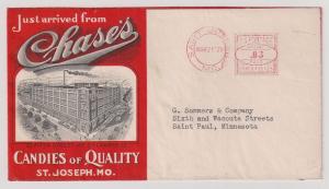 St Louis Meter Stamp cvr w great ADVERTISING Chase's Candies Police theme!