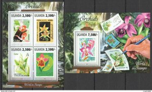 2013 Uganda Orchids Flowers Flora World In Stamps #3123-6+Bl437 ** Ug046