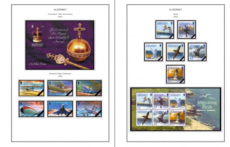 COLOR PRINTED ALDERNEY 1983-2018 STAMP ALBUM PAGES (80 illustrated pages)