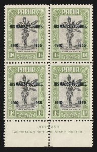 PAPUA 1935 KGV Silver Jubilee 1d variety 'accent flaw' imprint block. MNH **.