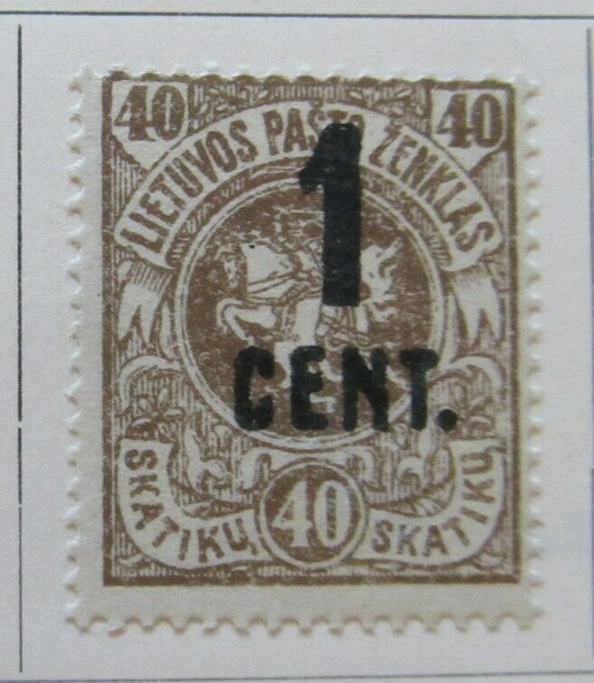 A11P5F28 Litauen Lituanie Lithuania 1922 Wmk Wavy Lines surch 1c on 40sk MH*